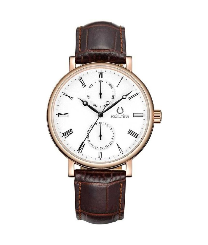 [MEN] Solvil et Titus Classicist Multi-Function Quartz Leather Watch [W06-03300-001]