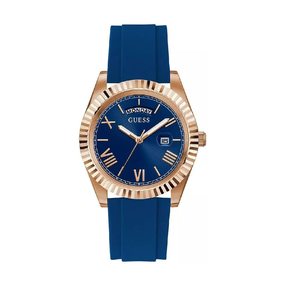 [MEN] GUESS Rose Gold Tone Case Blue Silicone Watch [GW0335G2]