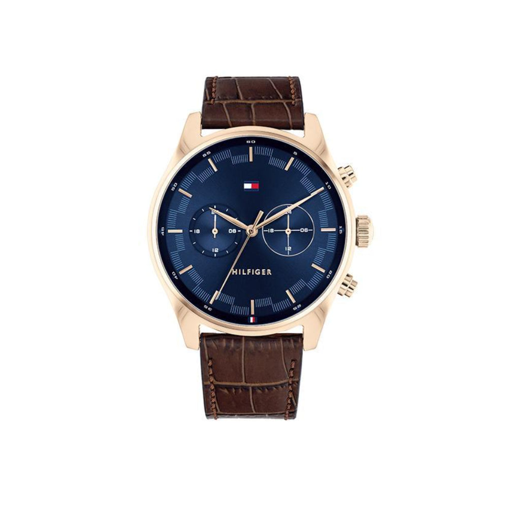 [MEN] Tommy Hilfiger Sawyer Blue Dial Stainless Steel Case Brown Leather Strap Watch [1710423]