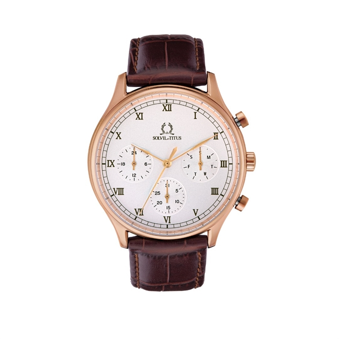 [MEN] Solvil et Titus Classicist Multi-Function Quartz Leather Watch [W06-03256-003]