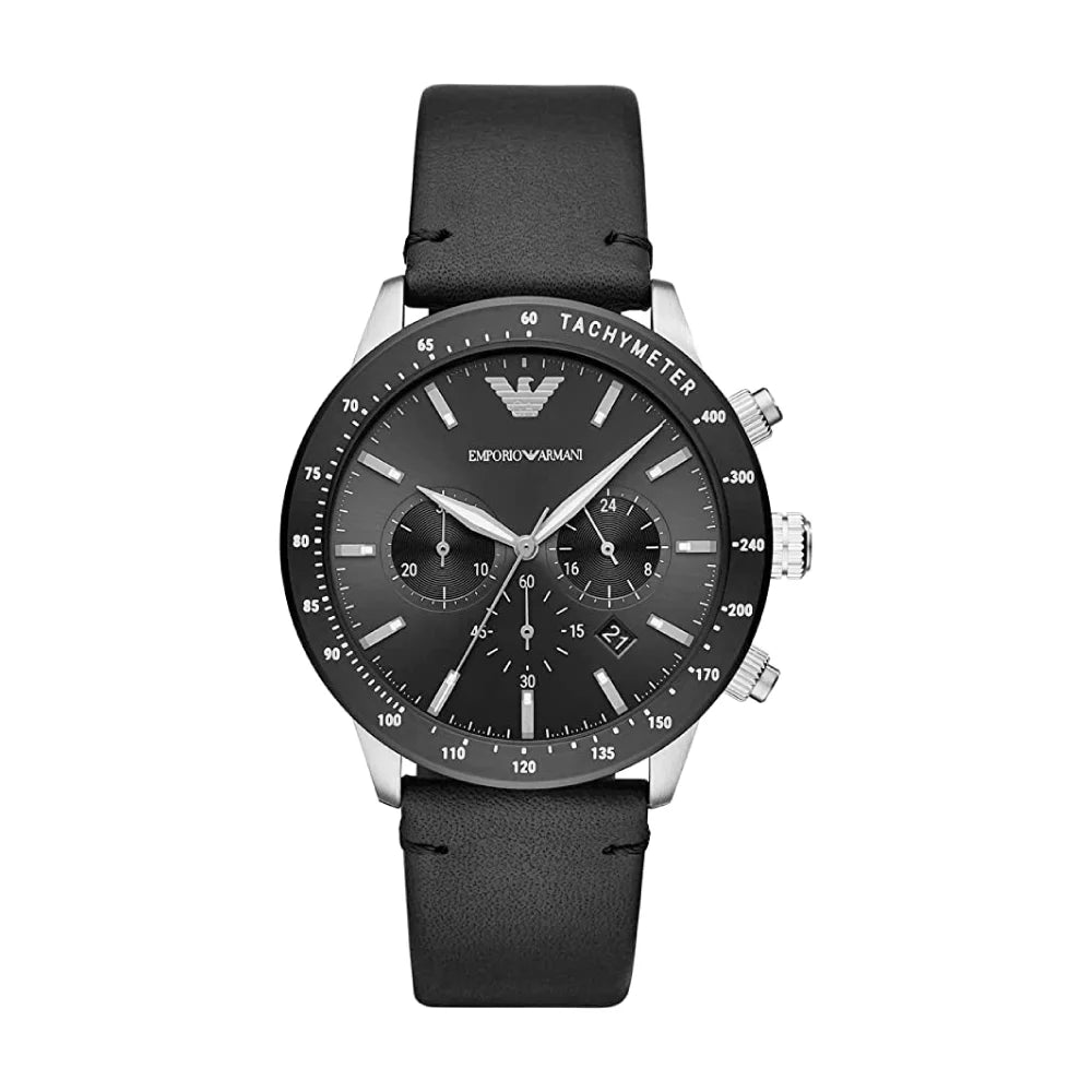 [MEN] Emporio Armani Mario Chronograph Black Leather Watch [AR11243]