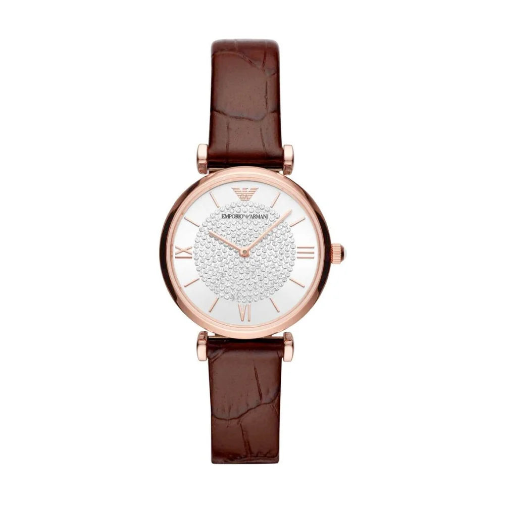 [WOMEN] Emporio Armani Two-Hand Burgundy Leather Watch [AR11269]