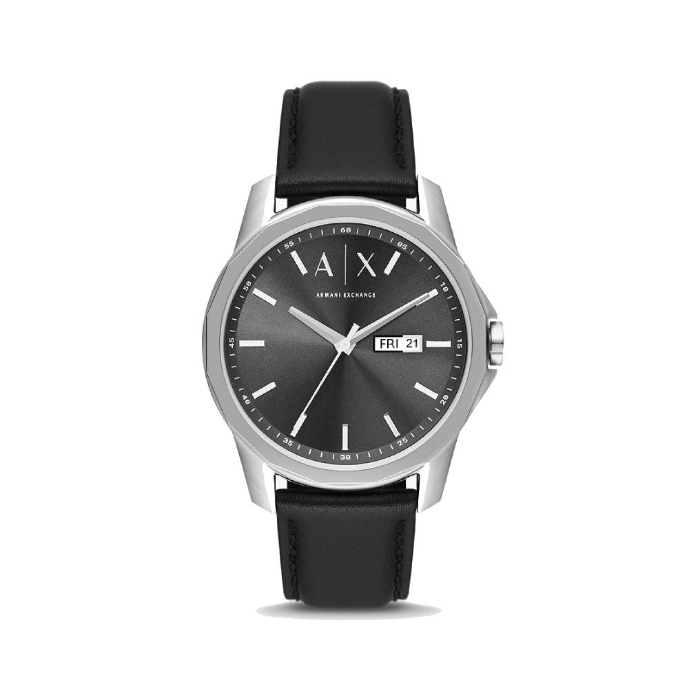 [MEN] Armani Exchange Three-Hand Day-Date Black Leather Watch [AX1735]