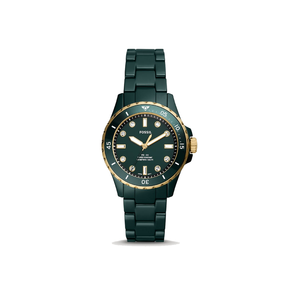 [WOMEN] Fossil FB-01 Three-Hand Green Ceramic Watch [CE1124]