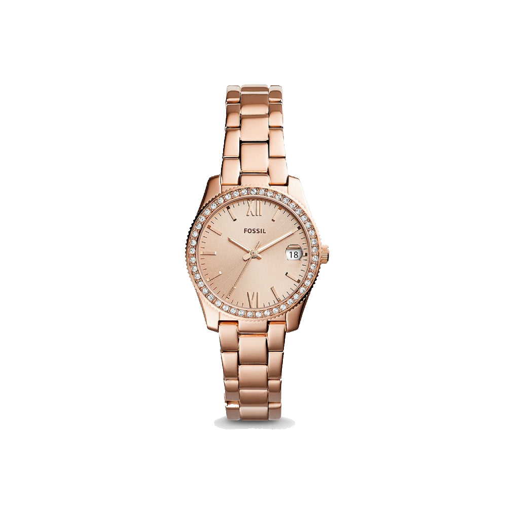 [WOMEN] Fossil Scarlette Mini Three-Hand Date Rose Gold-Tone Stainless Steel Watch [ES4318]
