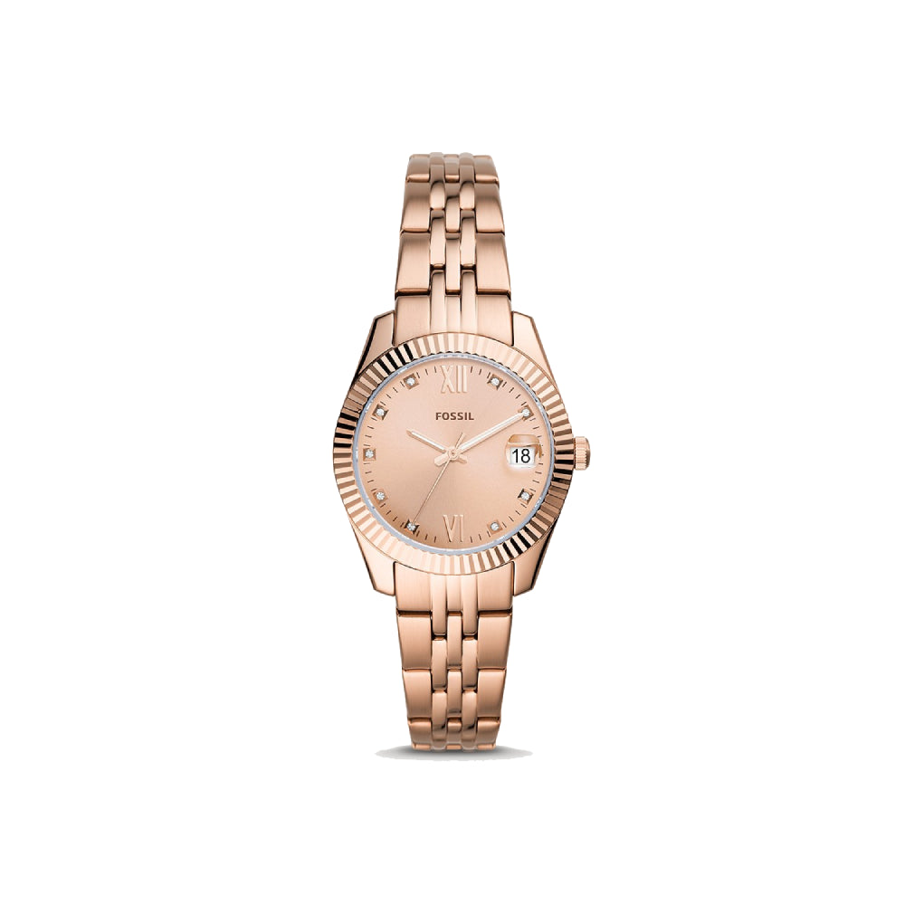 [WOMEN] Fossil Scarlette Mini Three-Hand Date Rose Gold-Tone Stainless Steel Watch [ES4898]
