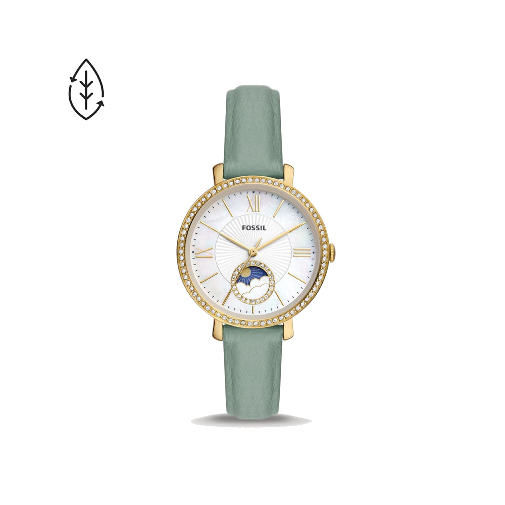 [WOMEN] Fossil Jacqueline Sun Moon Multifunction Green Eco Leather Watch [ES5168]