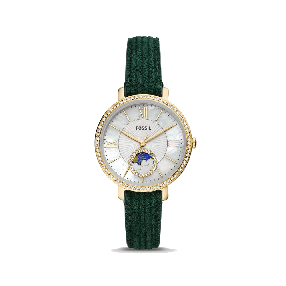 [WOMEN] Fossil Jacqueline Multifunction Green Leather Watch [ES5244]