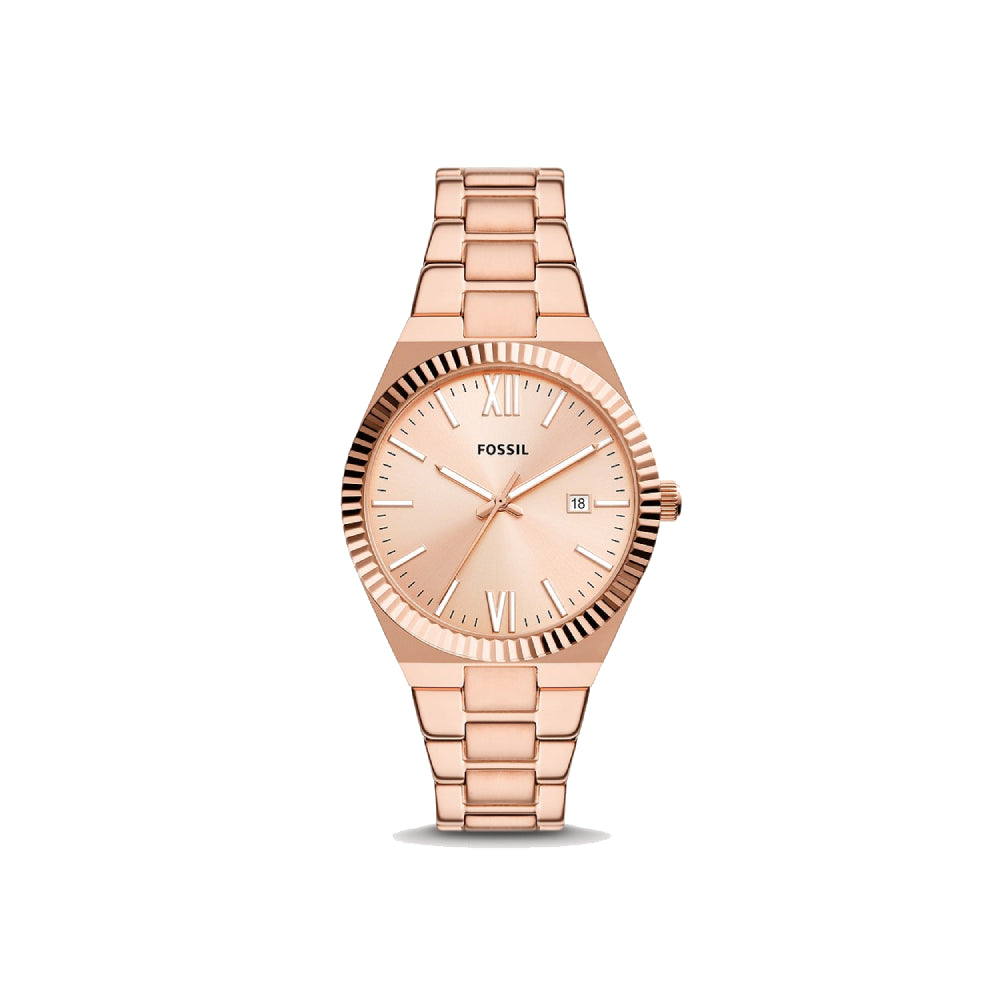 [WOMEN] Fossil Scarlette Three-Hand Date Rose Gold-Tone Stainless Steel Watch [ES5258]