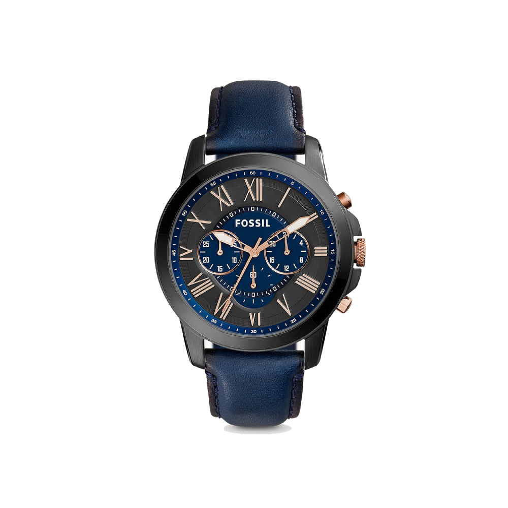 [MEN] Fossil Grant Chronograph Navy Leather Watch [FS5061]