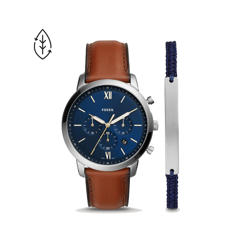 [MEN] Fossil Neutra Chronograph Luggage Leather Watch and Bracelet Set [FS5708SET]
