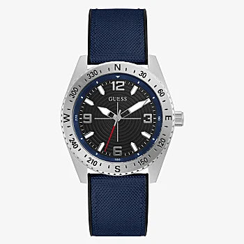 [MEN] GUESS Silver Tone Case Blue Nylon/Silicone Watch [GW0389G1]