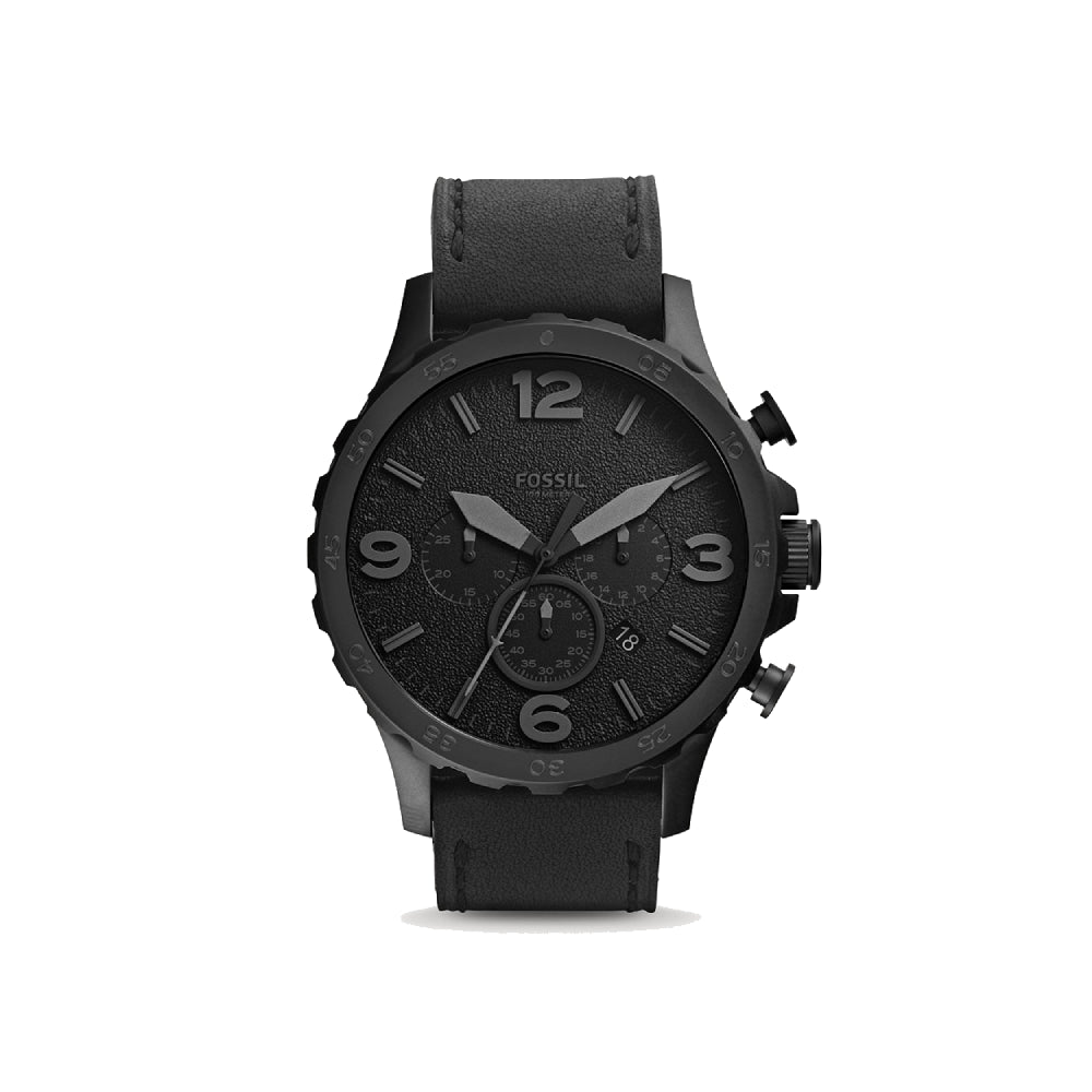 [MEN] Fossil Nate Chronograph Black Leather Watch [JR1354]