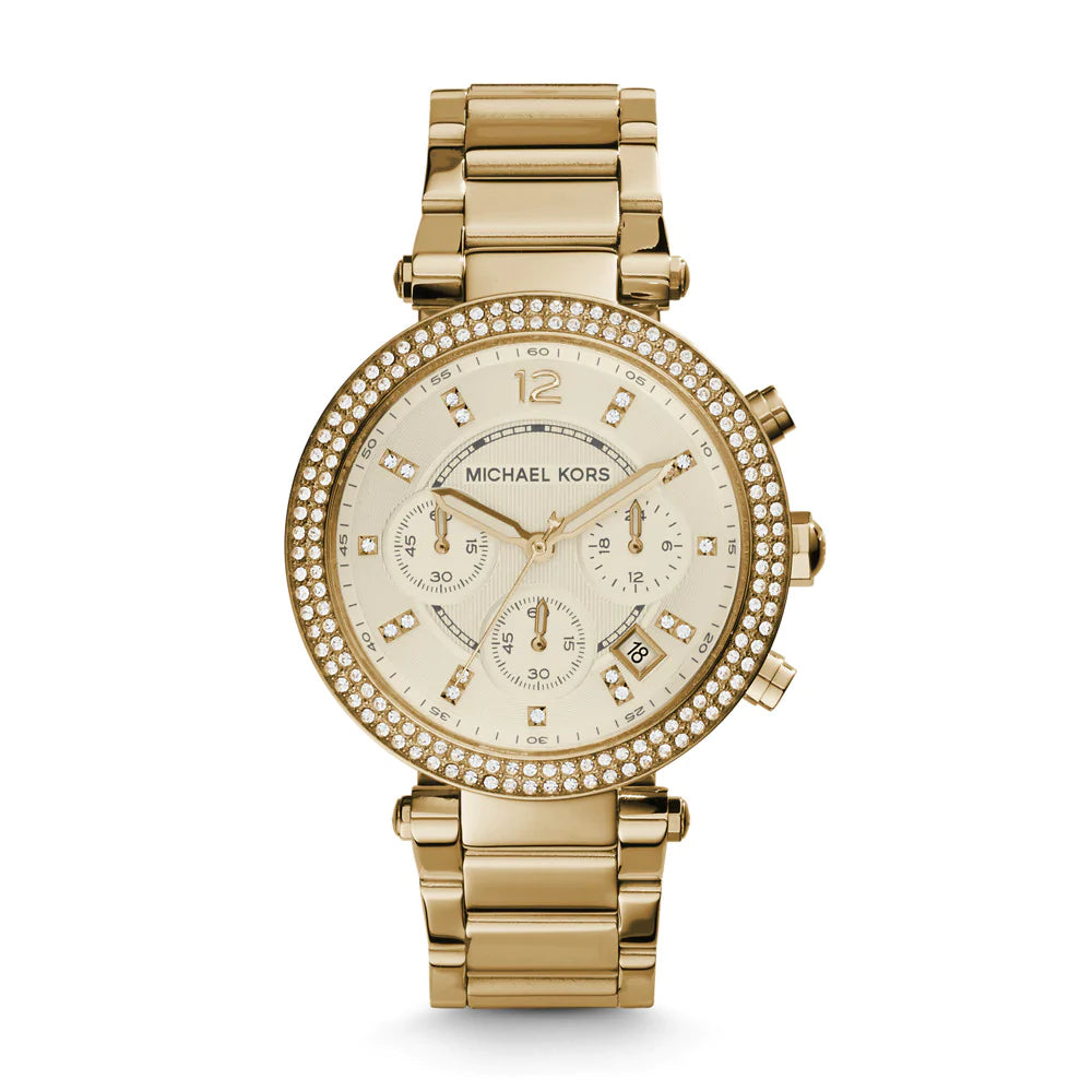 [WOMEN] Michael Kors Parker Chronograph Gold-Tone Stainless Steel Watch [MK5354]