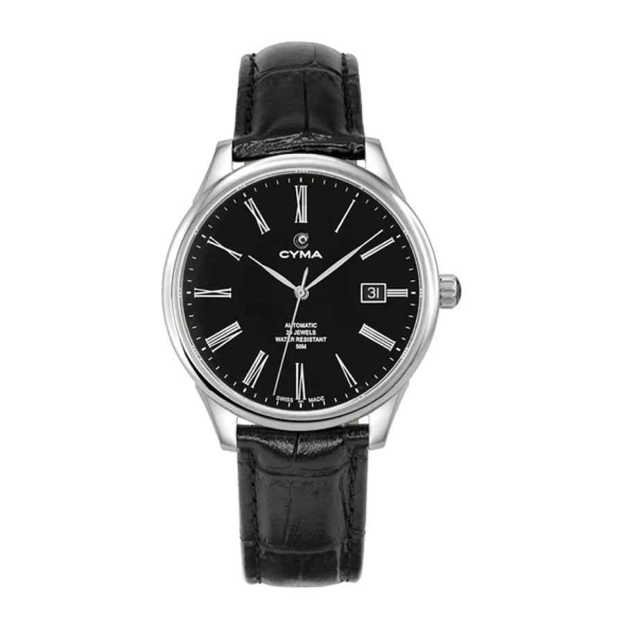 [MEN] CYMA Classic Automatics Stainless Steel Black Strap Watch [W02-00744-001]