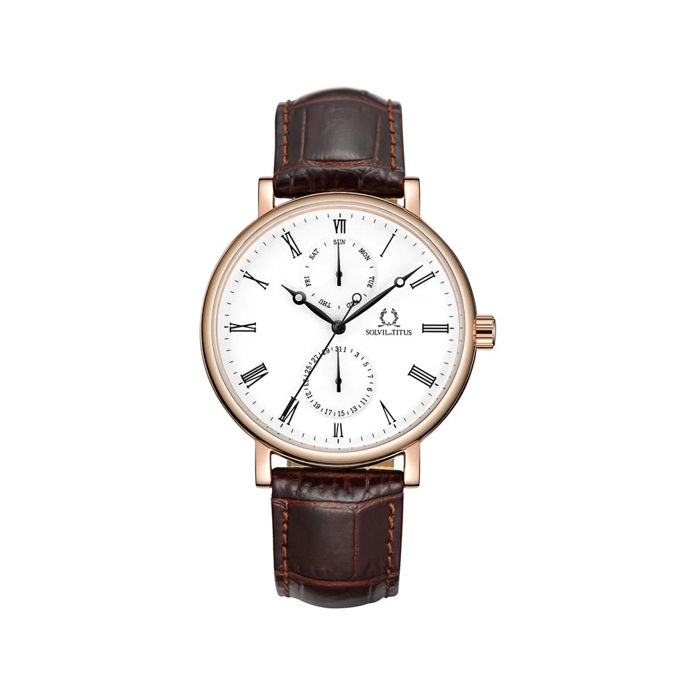 [MEN] Solvil et Titus Classicist 3 Hands Date Quartz Leather Watch [W06-03198-002]