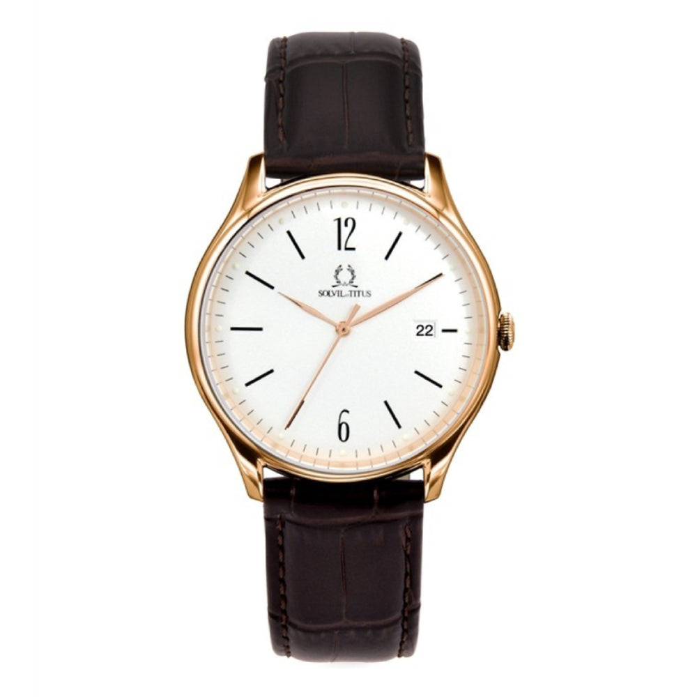 [MEN] Solvil et Titus Classicist 3 Hands Date Quartz Leather Watch [W06-03252-003]