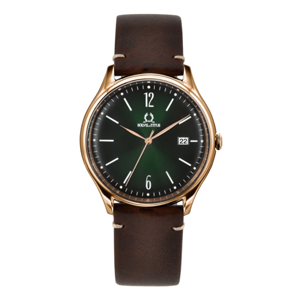 [MEN] Solvil et Titus Classicist 3 Hands Date Quartz Leather Watch [W06-03252-005]