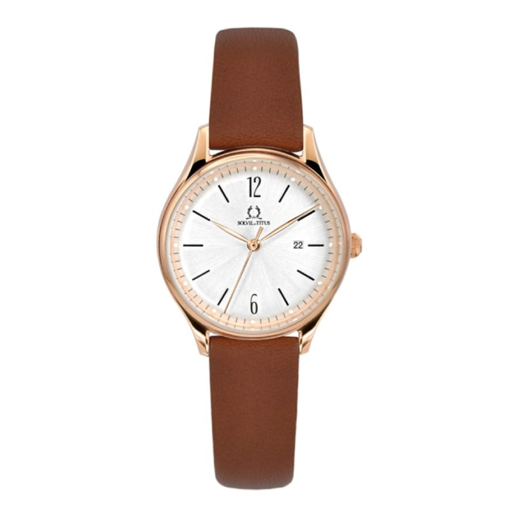 [WOMEN] Solvil et Titus Classicist 3 Hands Date Quartz Leather Watch [W06-03253-003]