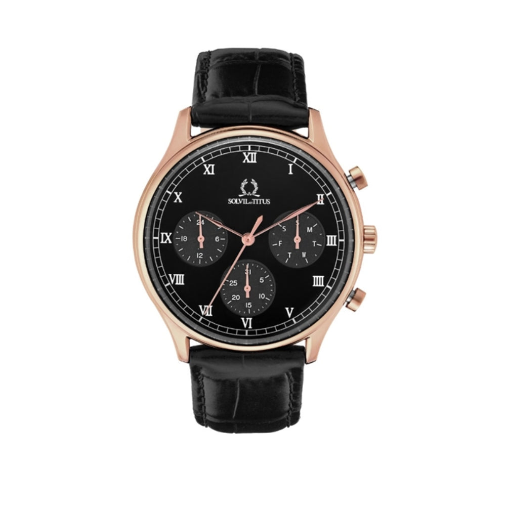 [MEN] Solvil et Titus Classicist Multi-Function Quartz Leather Watch [W06-03256-004]