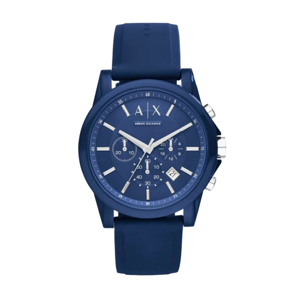 Armani exchange blue dial mens silicone strap watch hotsell