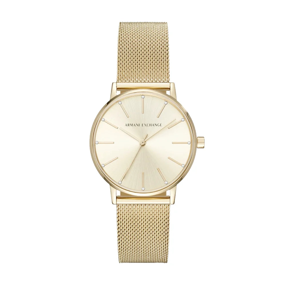 [WOMEN] Armani Exchange Three-Hand Gold-Tone Stainless Steel Mesh Watch [AX5536]